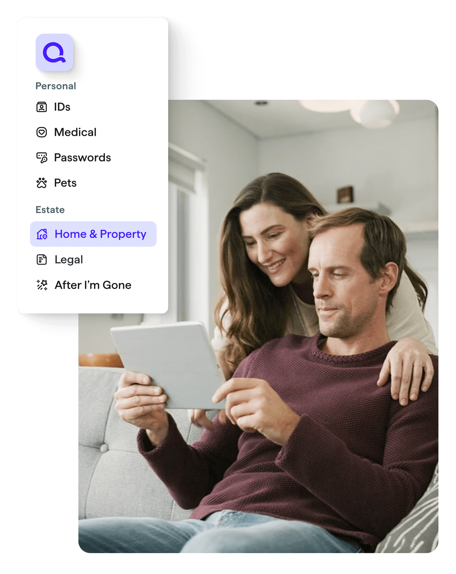 Highlights organized categories like personal, legal, and property data for easy access and navigation.